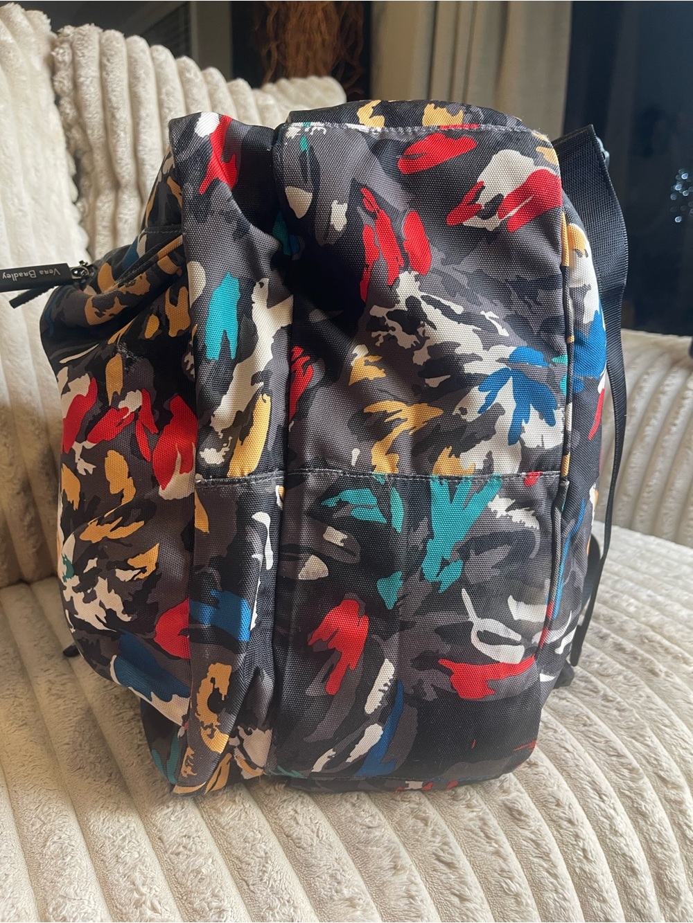 Vera Bradley Backpack Abstract Floral Print Black Multicolor Travel Bag - Picture 8 of 10